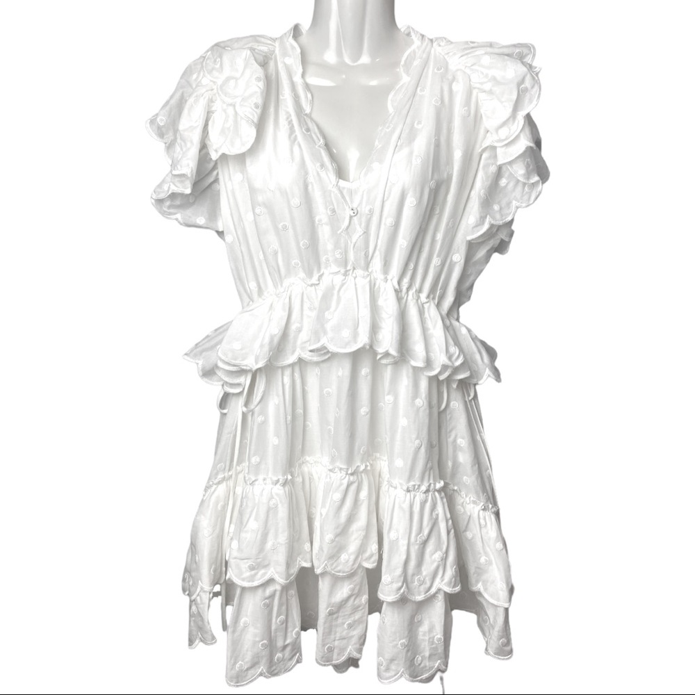 Avantlook | NWT V-Neck White Ruffle Dress | Size Small